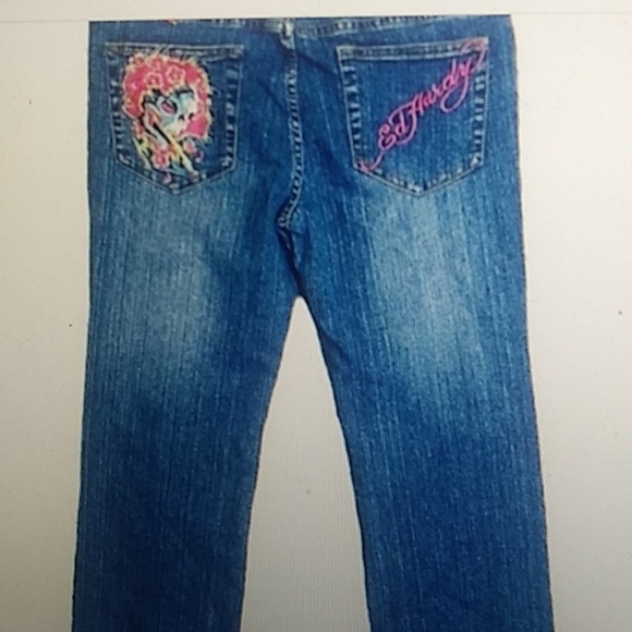 NWT! Ed Hardy by Christian Audiger Jeans Skull and Rose Embroidered Women' Jeans - Picture 3 of 5